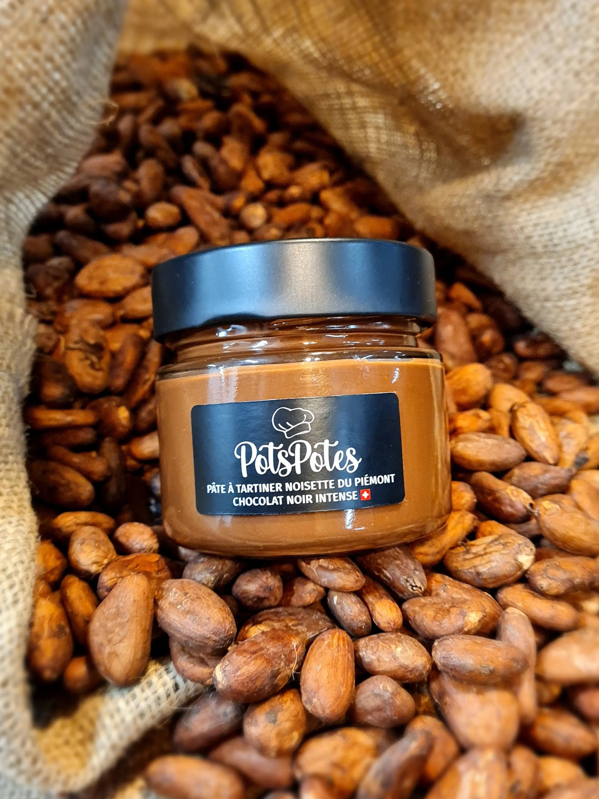 Pâte à tartiner noisette du piémont - Chocolat noir intense 🇨🇭 PotsPotes