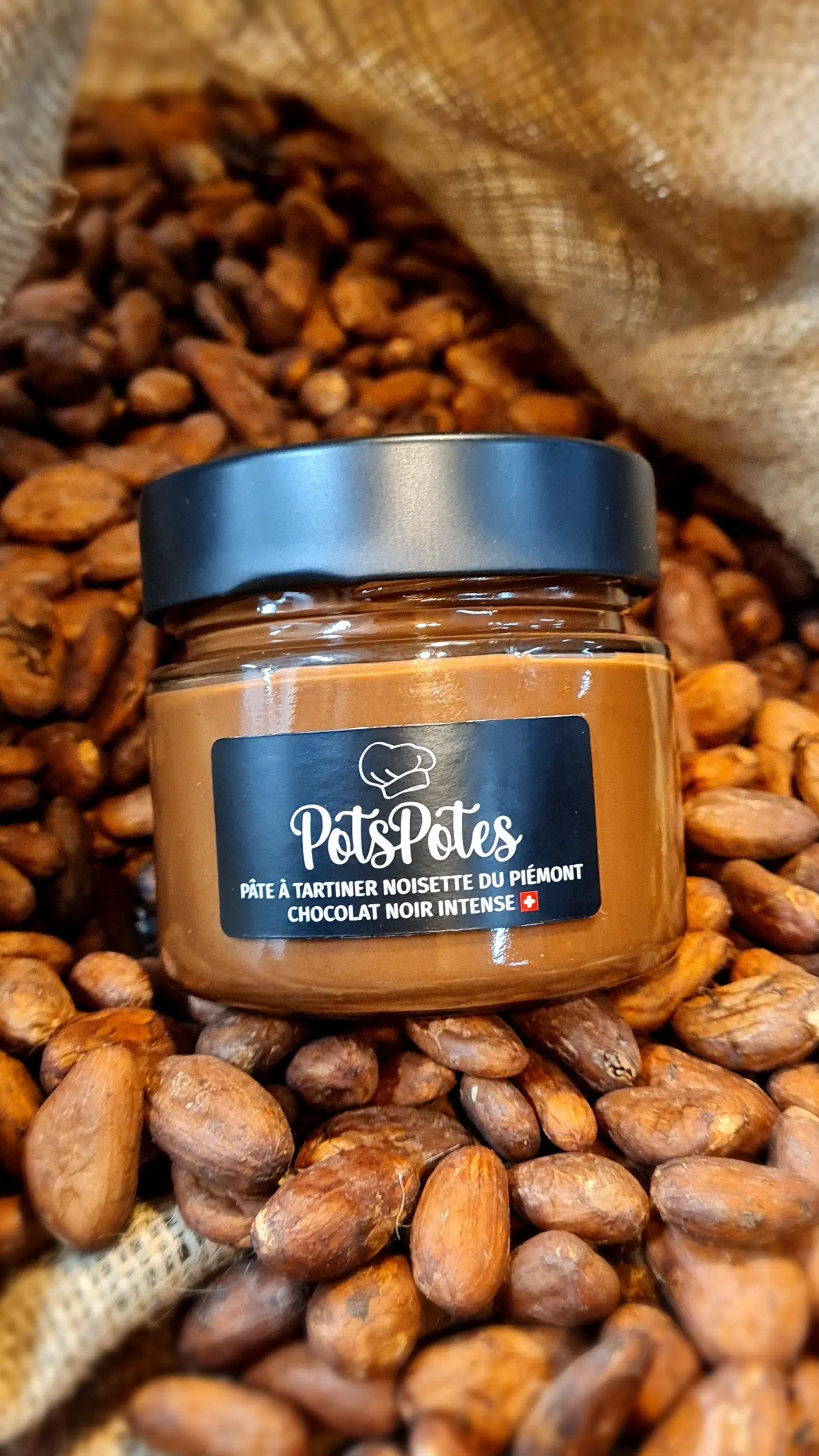 Pâte à tartiner noisette du piémont - Chocolat noir intense 🇨🇭 PotsPotes