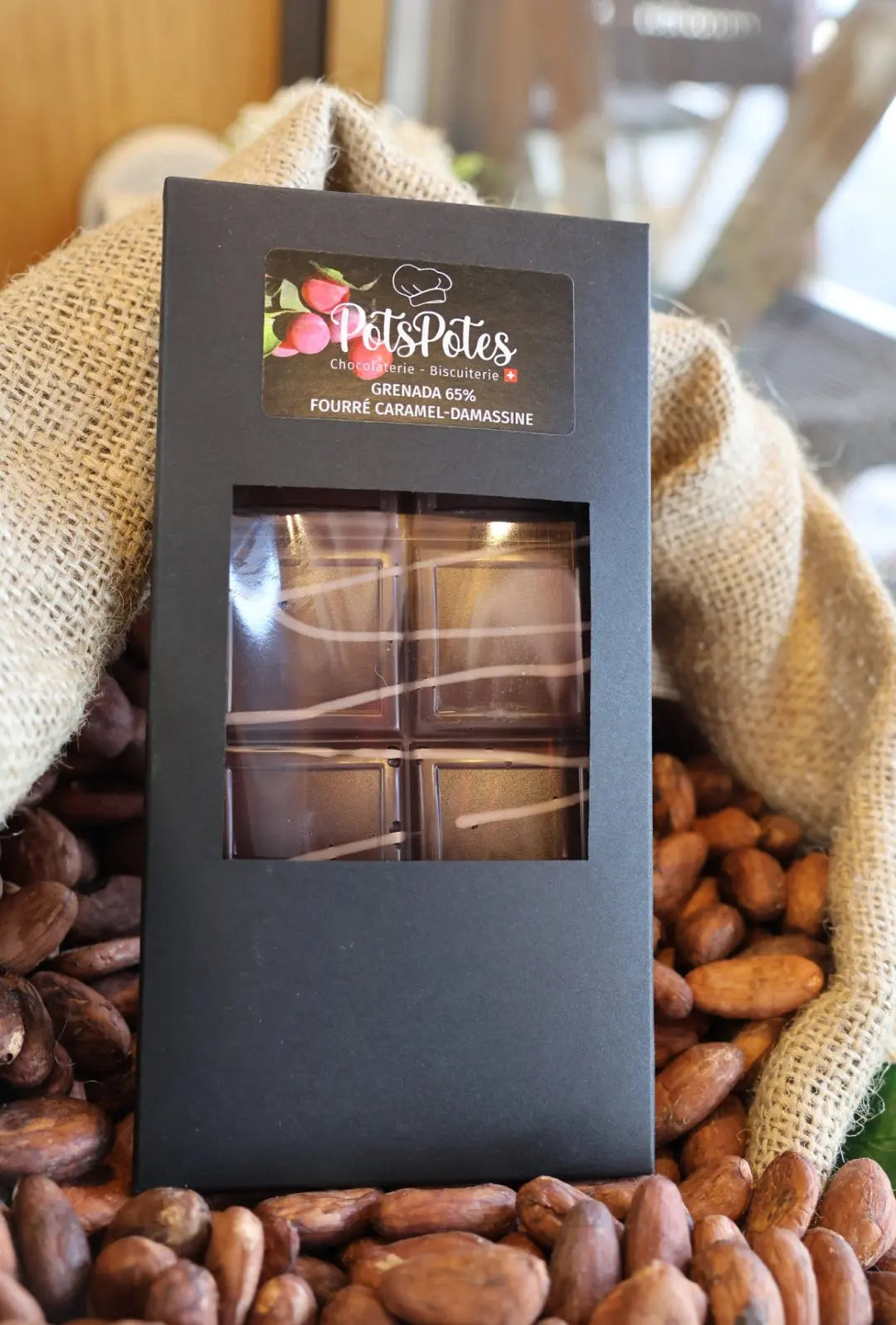 Plaque grenada 65% fourré caramel damassine PotsPotes
