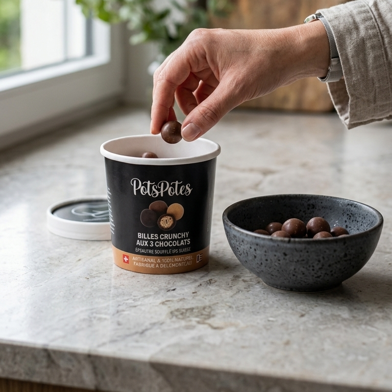 Billes crunchy aux 3 chocolats (Épeautre soufflé VD)