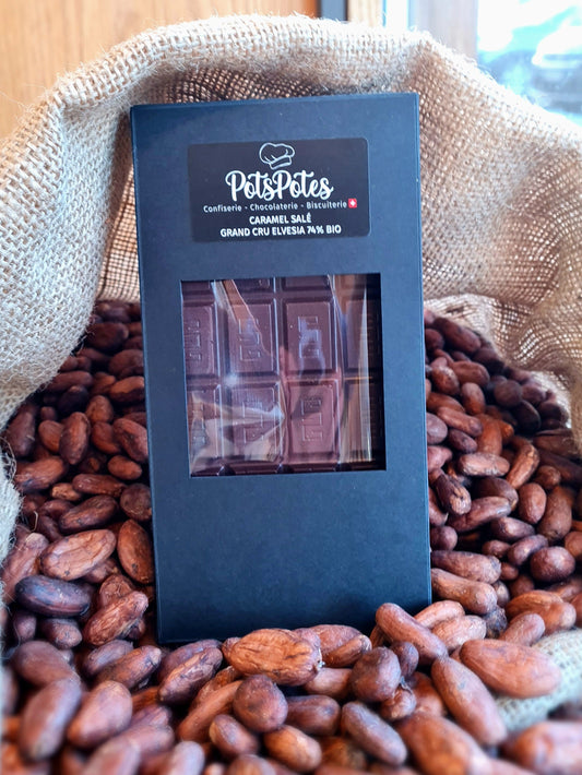 Gesalzener Karamellriegel – Grand Cru 🇨🇭 Elvesia 74 % Bio