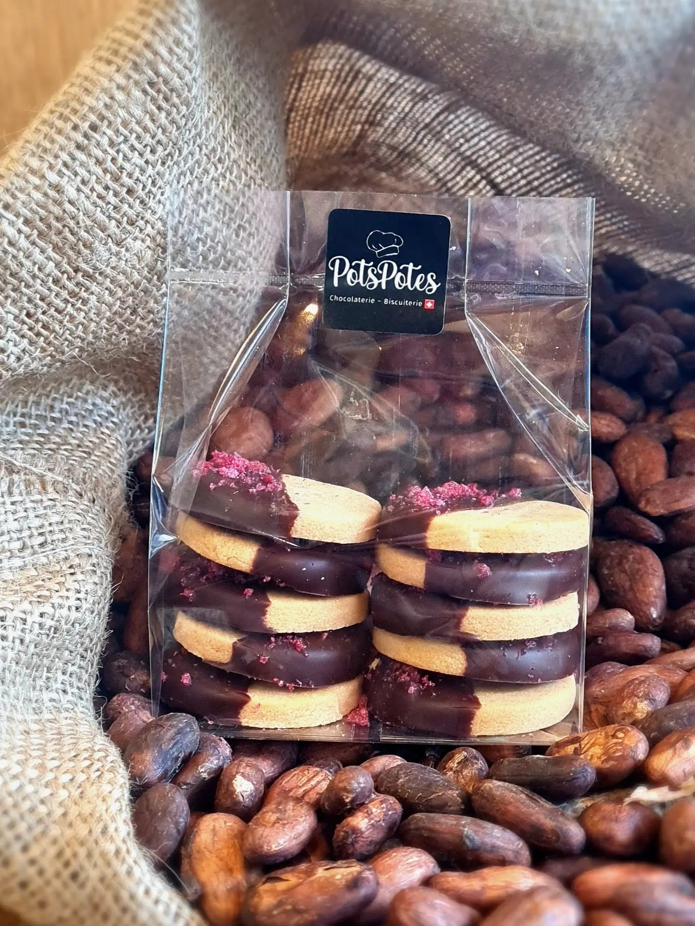 Sablés Chocolat noir et pépites framboise PotsPotes
